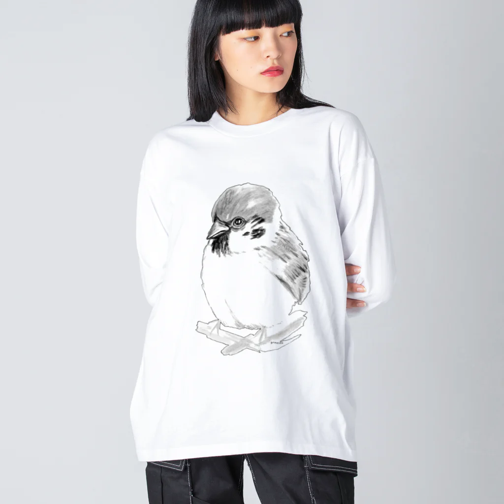 greetenのアート　すずめ　モノクロ Big Long Sleeve T-Shirt