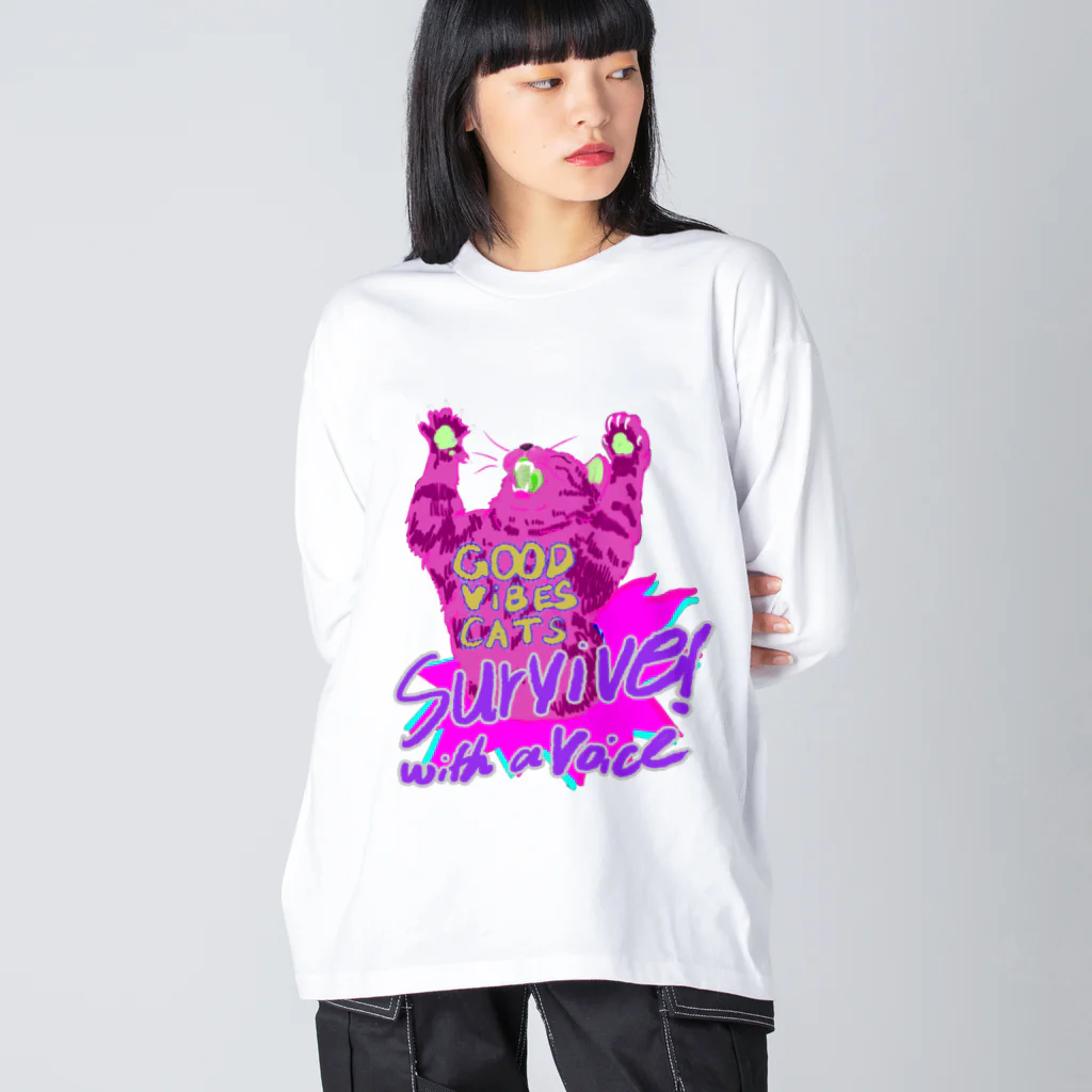 GOOD VIBES CATSの言いたいことがあるやつだけが生き残る ビッグシルエットロングスリーブTシャツ