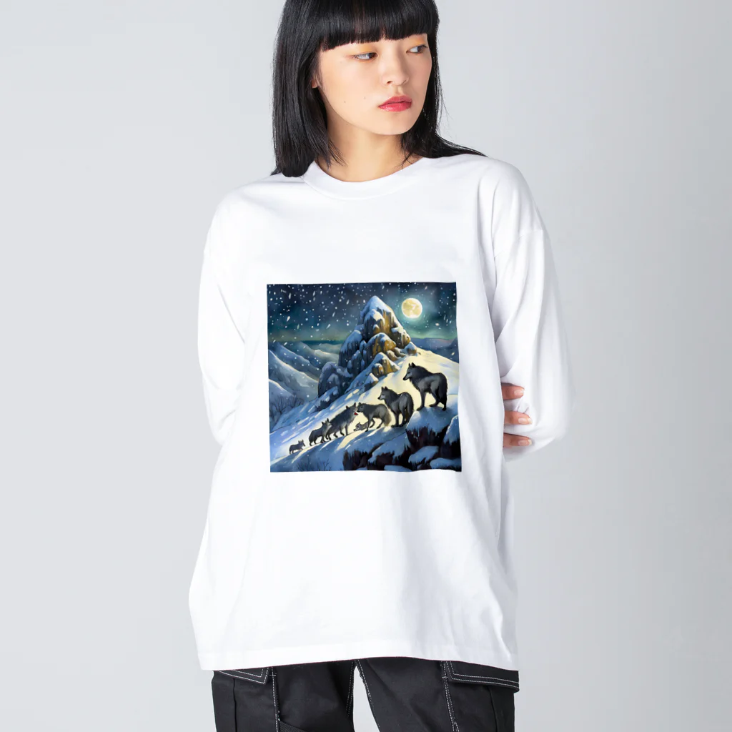 DREAMHOUSEの雪山のオオカミの群れ ビッグシルエットロングスリーブTシャツ