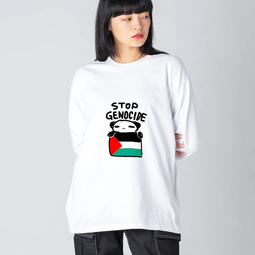 248-nijiya-のSTOP GENOCIDE Panda ストップジェノサイドぱんだ ビッグシルエットロングスリーブTシャツ