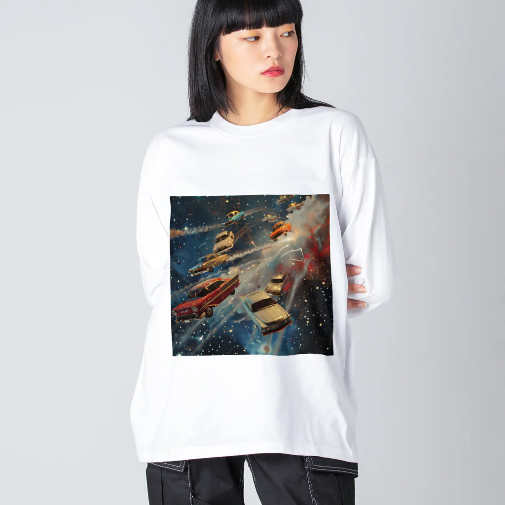 MistyStarkの宇宙を飛び交う車たち ビッグシルエットロングスリーブTシャツ