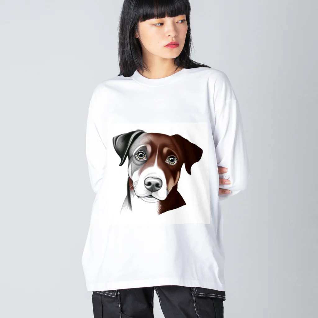 Ama'sのじっと見つめる犬さん ビッグシルエットロングスリーブTシャツ