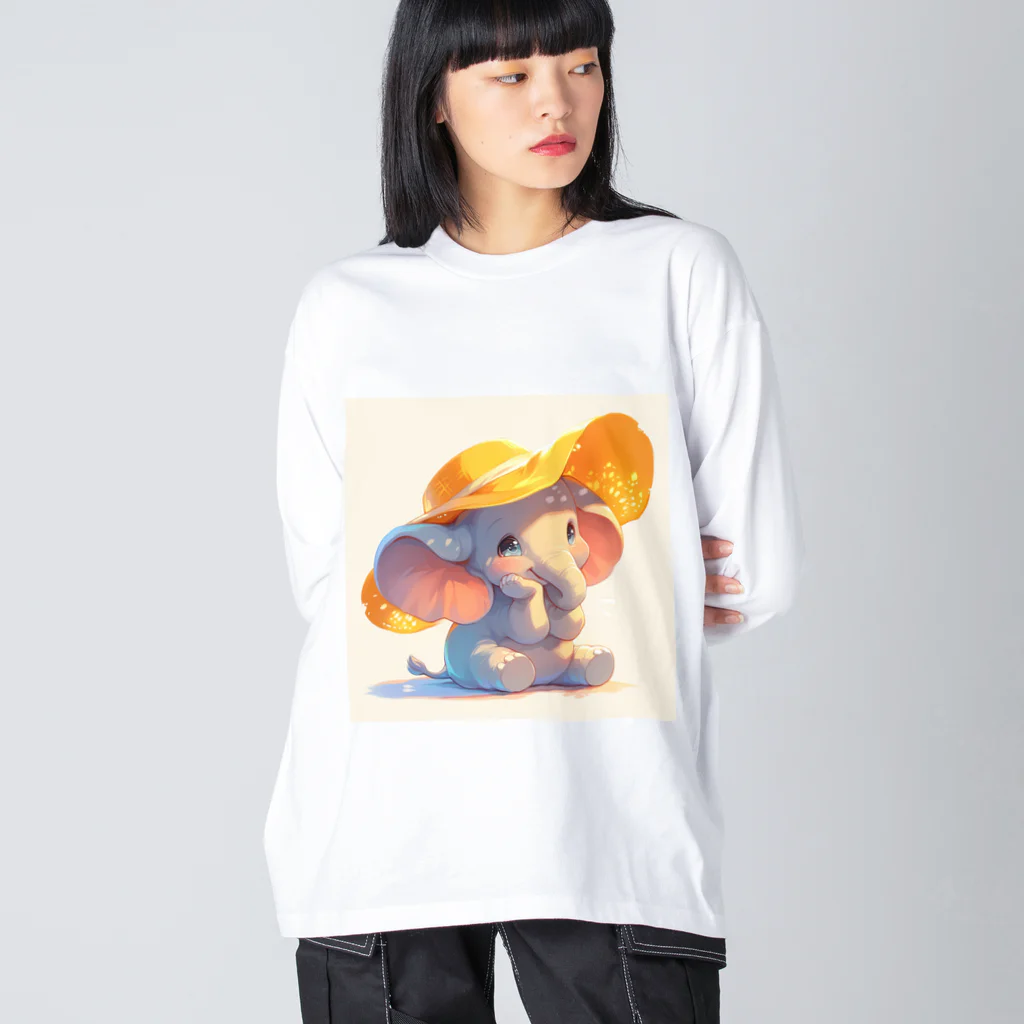 AQUAMETAVERSEの帽子をかぶった可愛い子供ゾウ Marsa 106 Big Long Sleeve T-Shirt