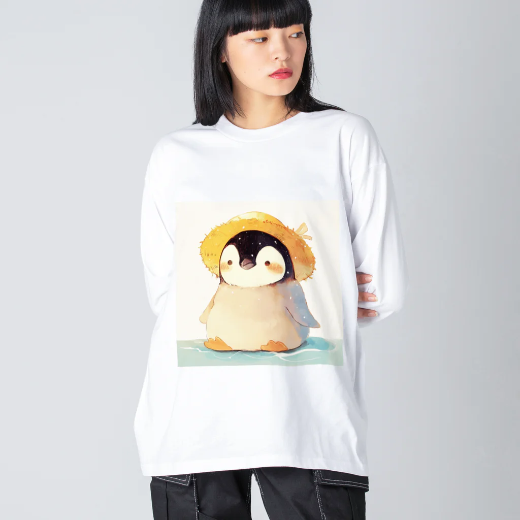 AQUAMETAVERSEの帽子をかぶった可愛い子供ペンギン Marsa 106 ビッグシルエットロングスリーブTシャツ