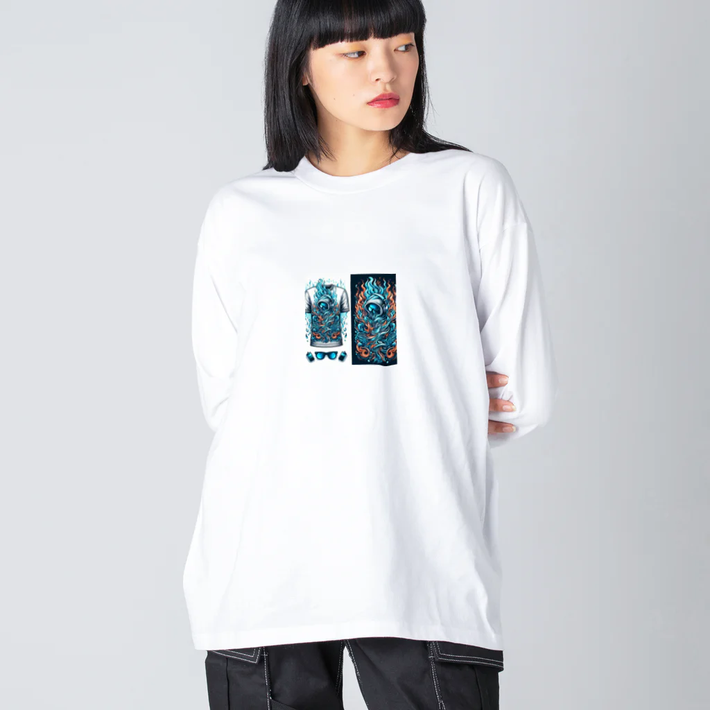 4146-の蒼と黄色の炎 Big Long Sleeve T-Shirt