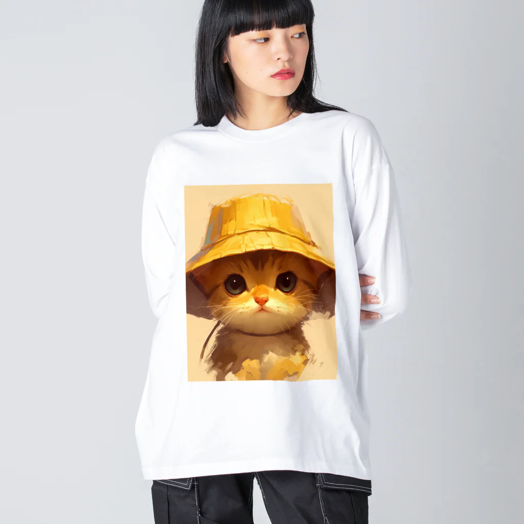 AQUAMETAVERSEの帽子をかぶった可愛い子猫 Marsa ビッグシルエットロングスリーブTシャツ