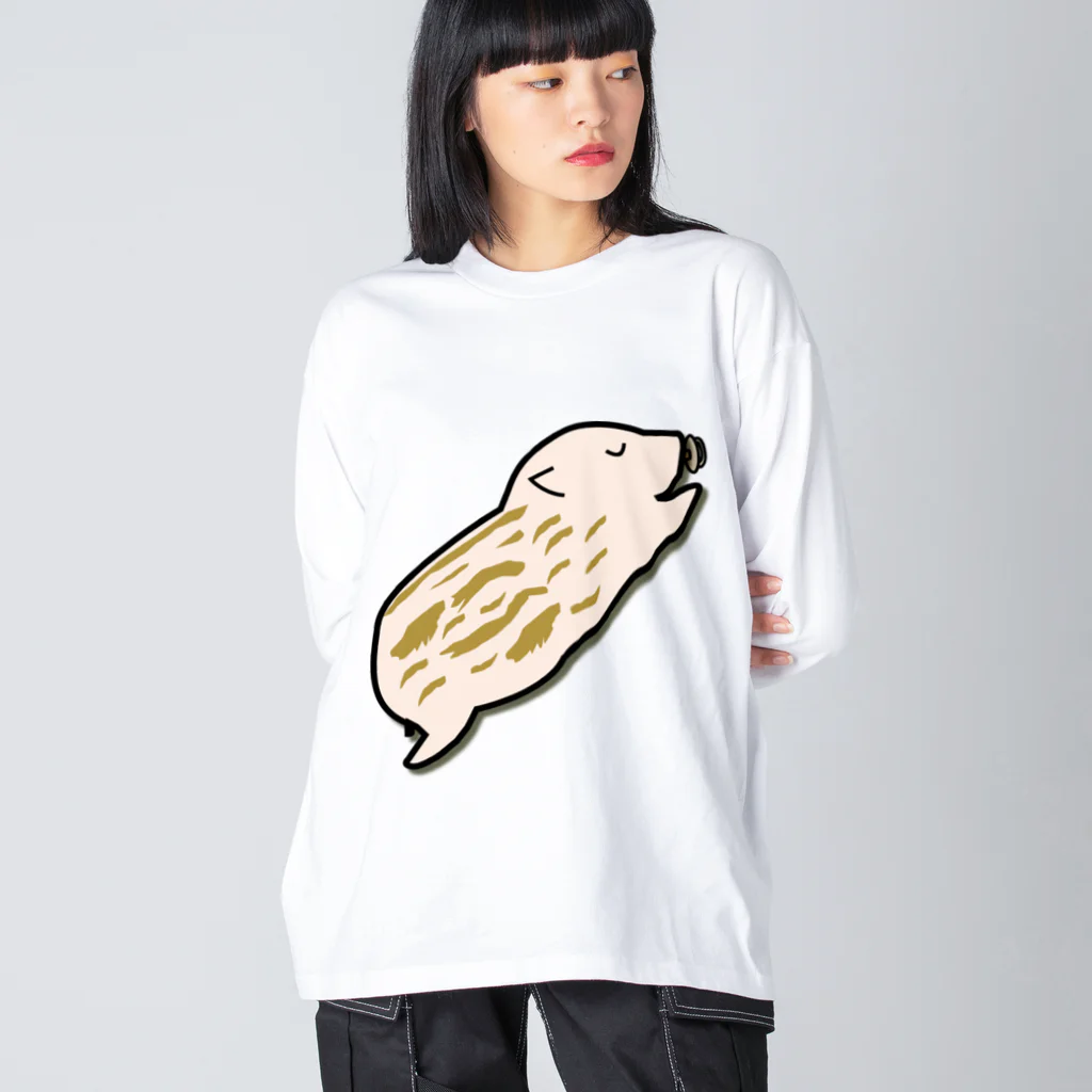 Drecome_Designの【猪の赤ちゃん】眠る瓜坊(うりぼう) ビッグシルエットロングスリーブTシャツ