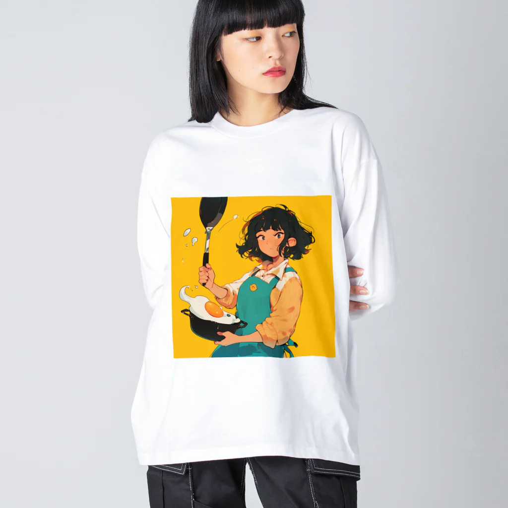 AQUAMETAVERSEの目玉焼きを作ってる女性 Marsa 106 ビッグシルエットロングスリーブTシャツ