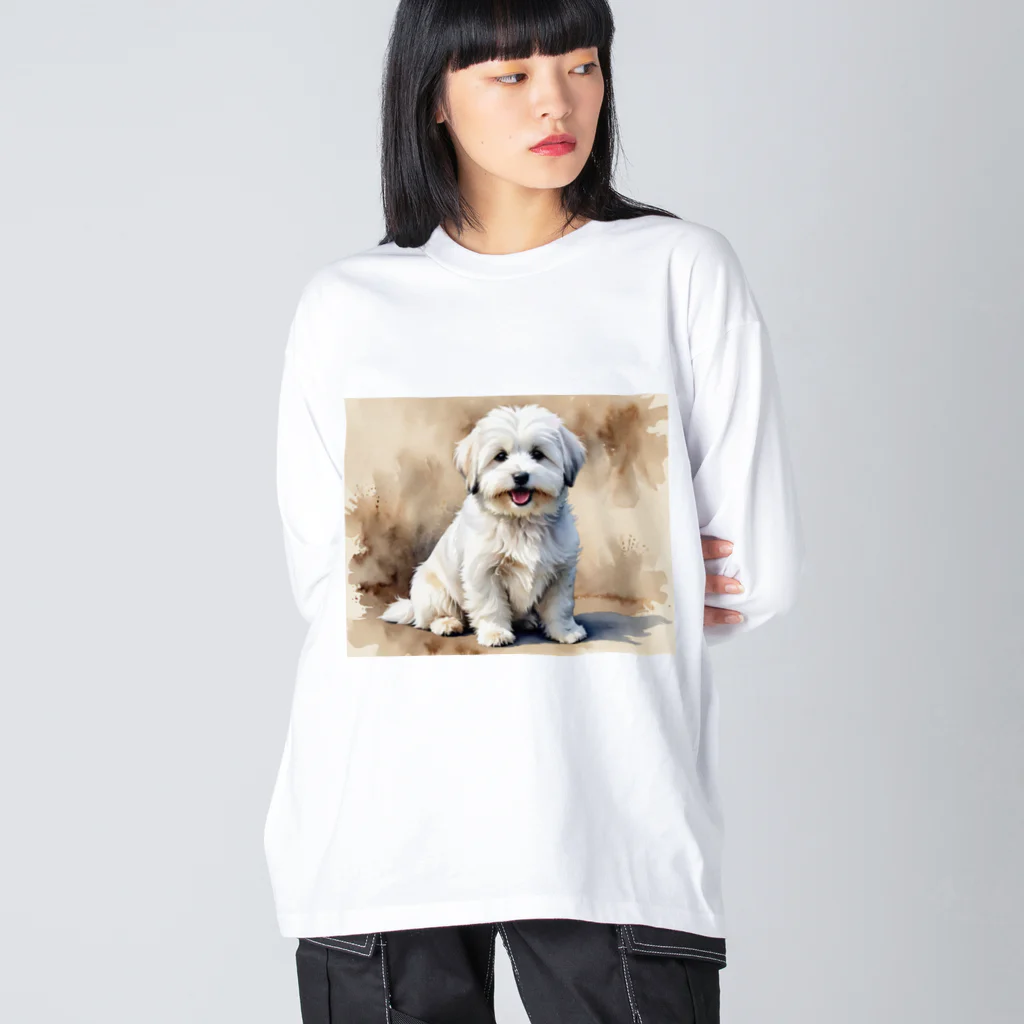 Animal Illustration shopのコトン・ド・テュレアール　Coton de Tulear　水彩画風 ビッグシルエットロングスリーブTシャツ