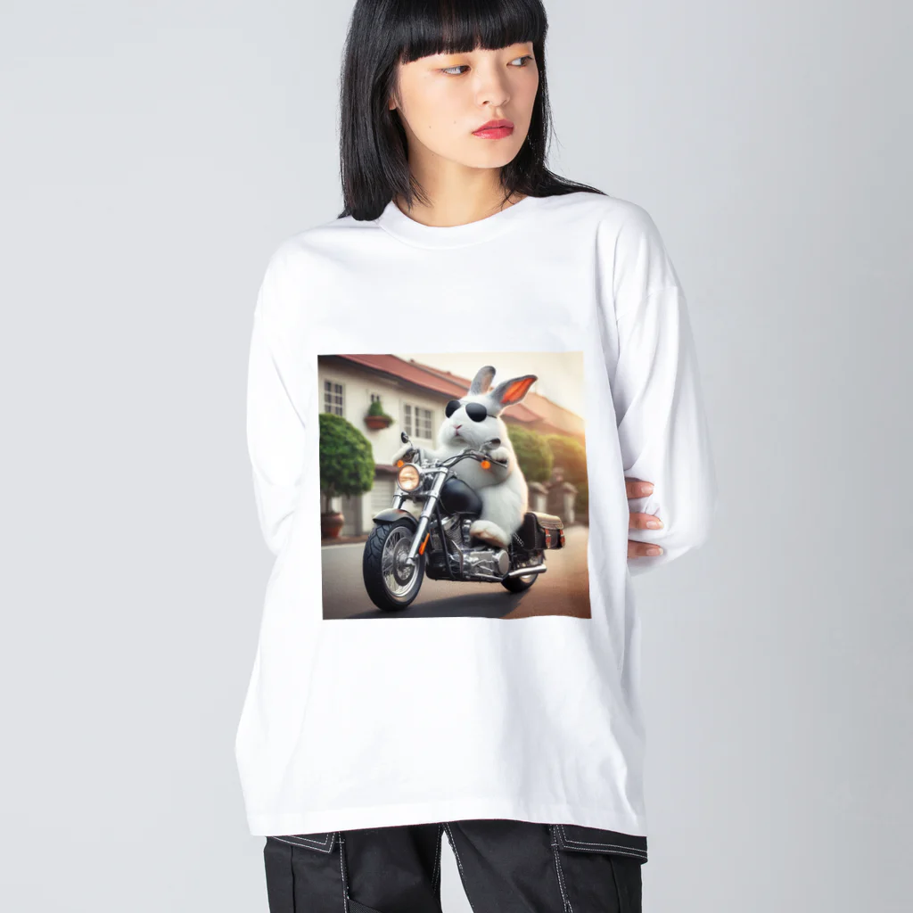 やんちゃな動物達のやんバニー　バイクver ビッグシルエットロングスリーブTシャツ