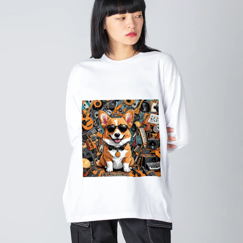 アニマルアーティファクトの楽器に囲まれているコーギー Big Long Sleeve T-Shirt