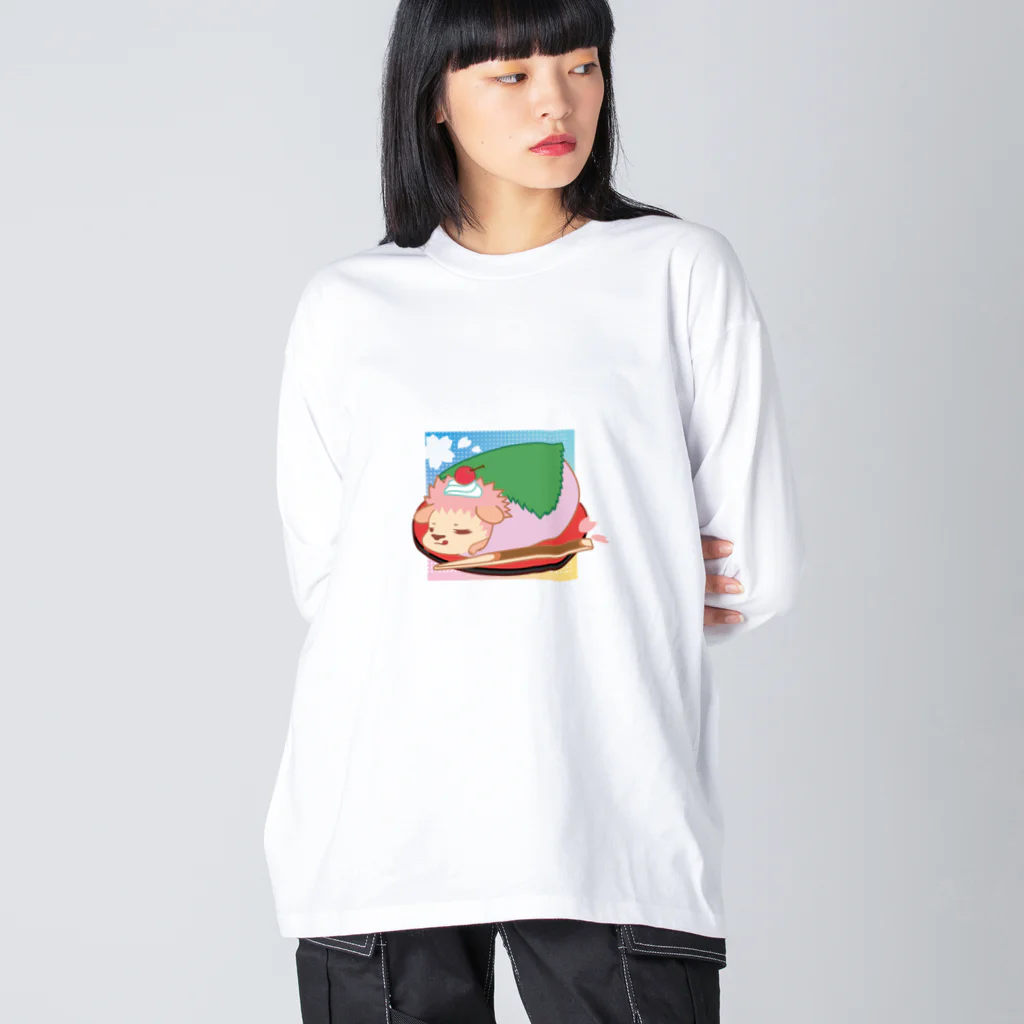 さちあきのおみせの季節のさくら餅ハリネズミ ビッグシルエットロングスリーブTシャツ