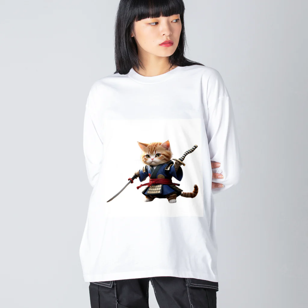 AI考房の闘うサムライ猫 ビッグシルエットロングスリーブTシャツ