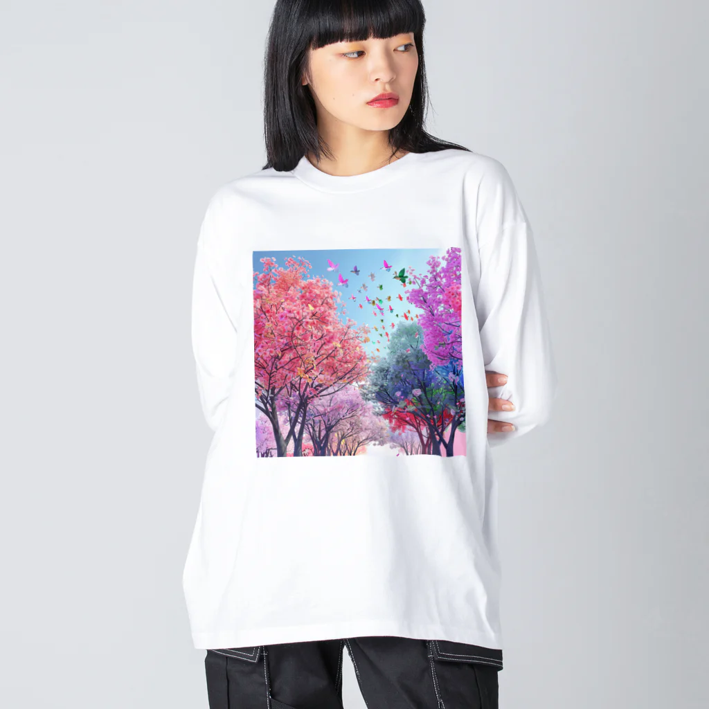 AQUAMETAVERSEの自然の美しい木々と鳥　なでしこ1478 Big Long Sleeve T-Shirt