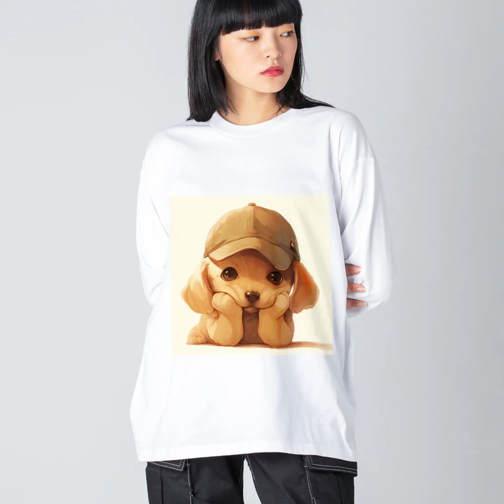 AQUAMETAVERSEのキャプをかぶった可愛い子犬 Marsa 106 Big Long Sleeve T-Shirt