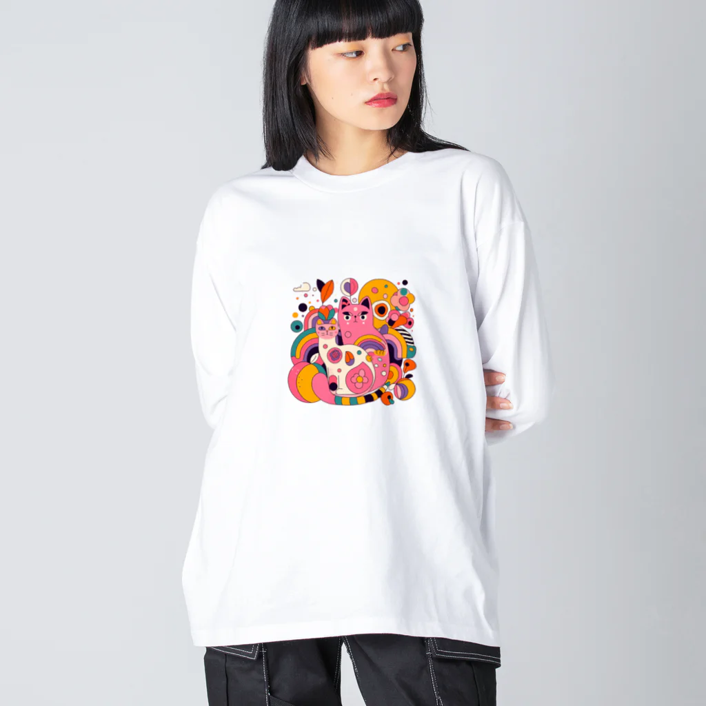 momonekokoのラブラブな猫ちゃん ビッグシルエットロングスリーブTシャツ