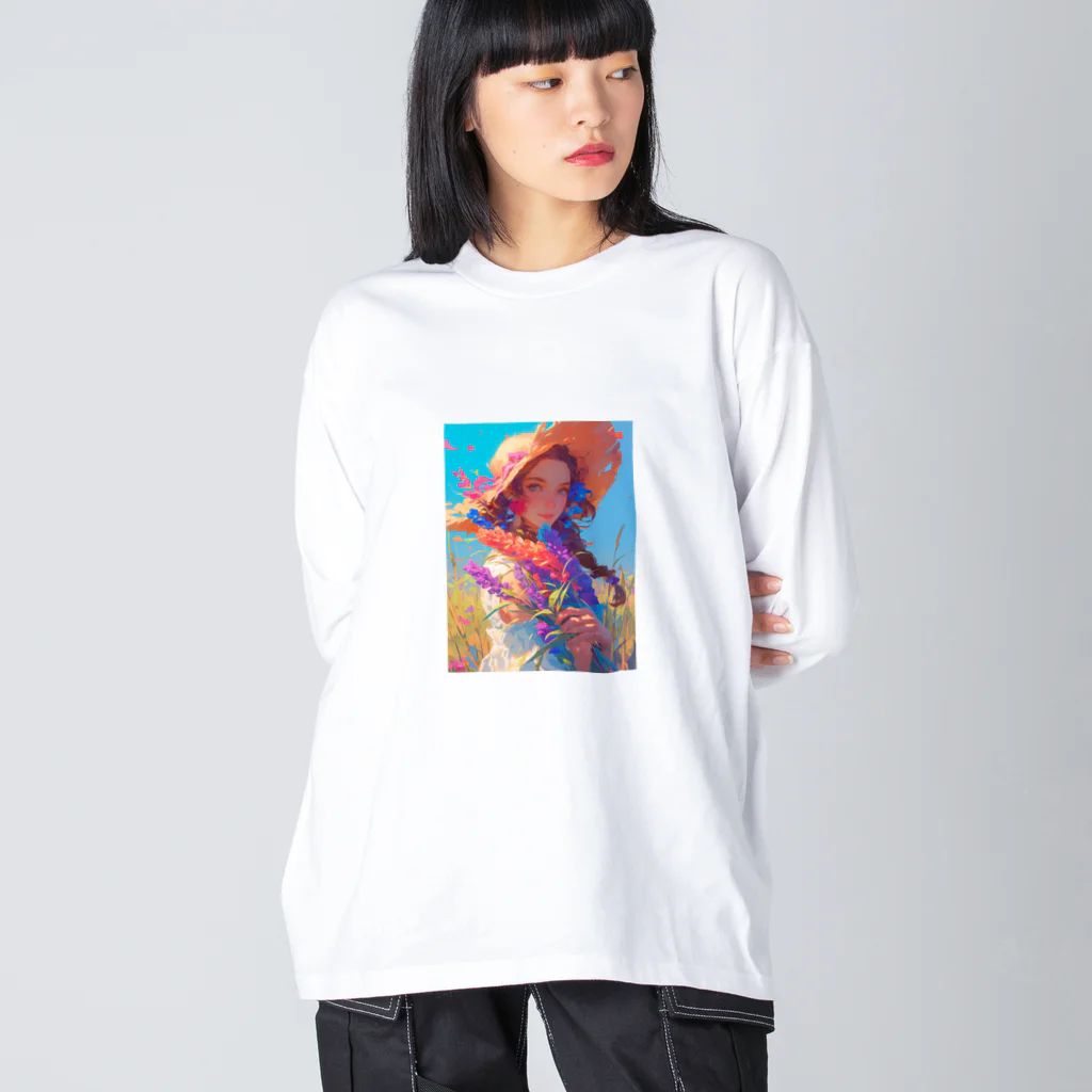 AQUAMETAVERSEのツバの広い帽子と春の花　ラフルール　1859 ビッグシルエットロングスリーブTシャツ