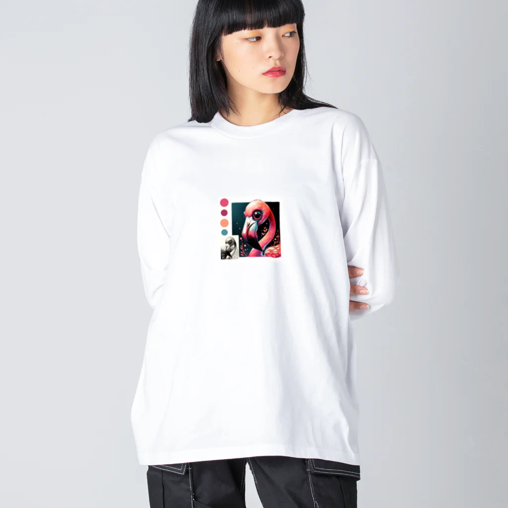 たんたん狸の不気味で可愛い森の不気味で可愛いフラミンゴ001 Big Long Sleeve T-Shirt