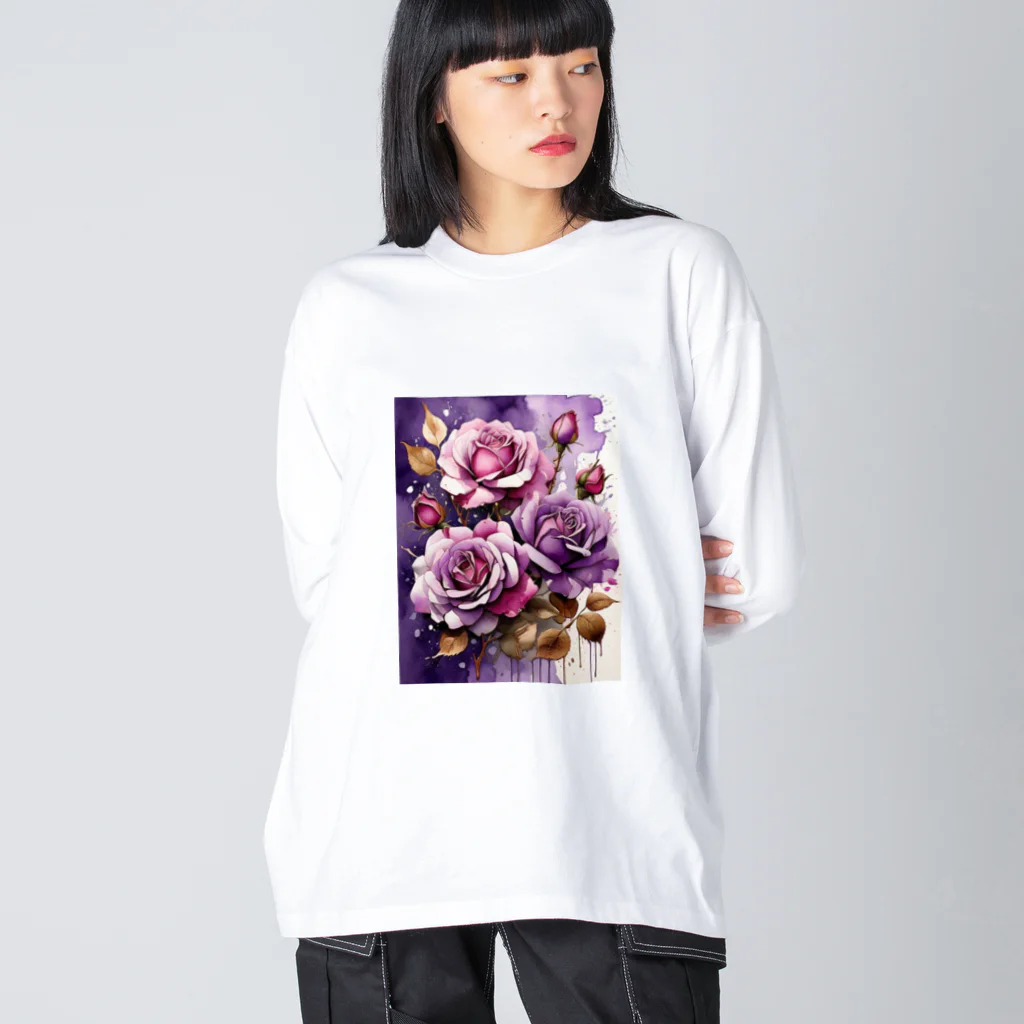 AQUAMETAVERSEのバラードのような薔薇の花　BLUE PLUM  691 ビッグシルエットロングスリーブTシャツ