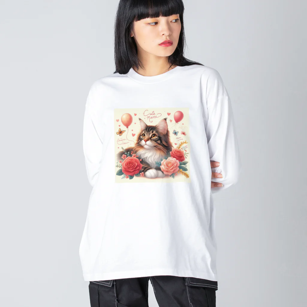 Y m @Y's shopの猫と薔薇 Big Long Sleeve T-Shirt