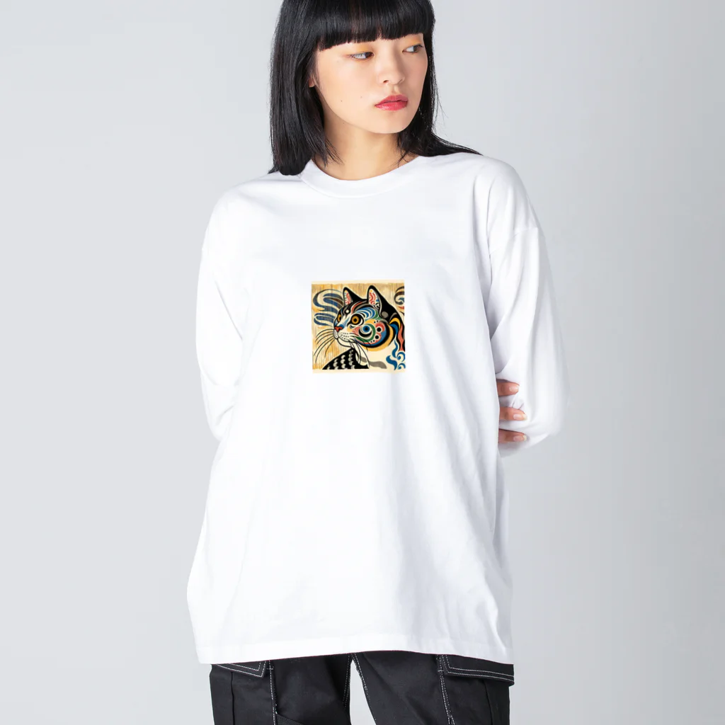 chaochao0701の浮世絵風　猫（顔）"Ukiyo-e Style Cat (Face)"  "浮世绘风格的猫（脸）" Big Long Sleeve T-Shirt