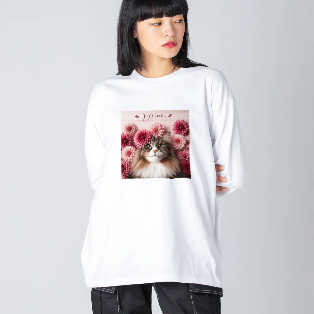 Y m @Y's shopの猫とダリア Big Long Sleeve T-Shirt