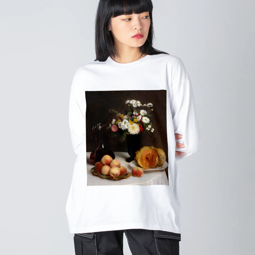 世界美術商店のカラフ、花、果物のある静物画 ビッグシルエットロングスリーブTシャツ