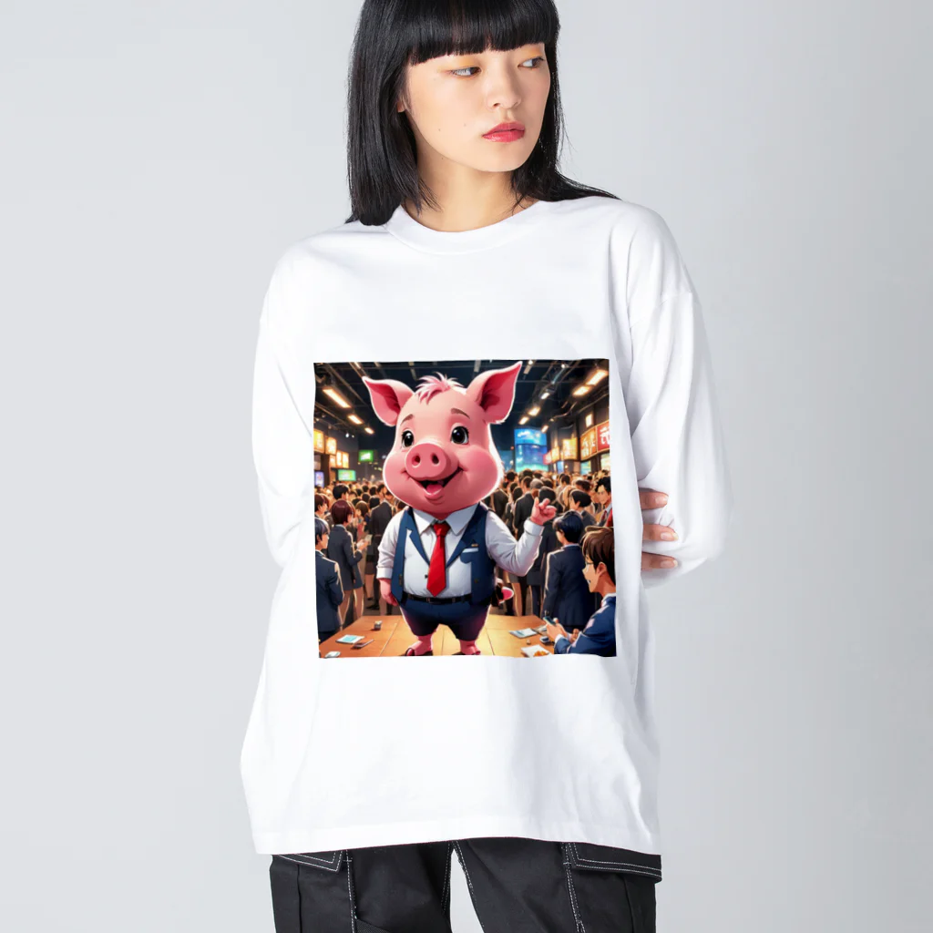 MTHの社内イベントの企画をするミニブタ Big Long Sleeve T-Shirt