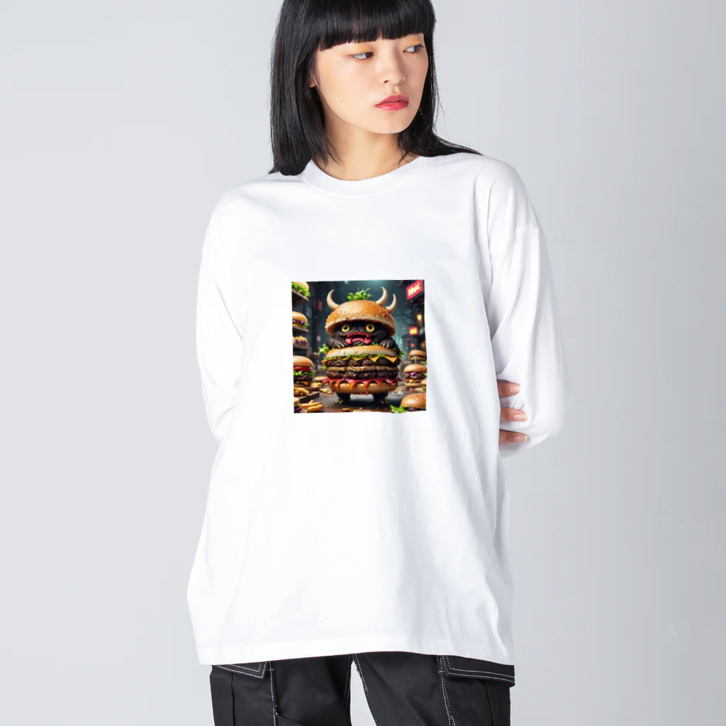 AI妖怪大図鑑のトリプル肉厚ビーフバーガー妖怪　バグドガルド ビッグシルエットロングスリーブTシャツ