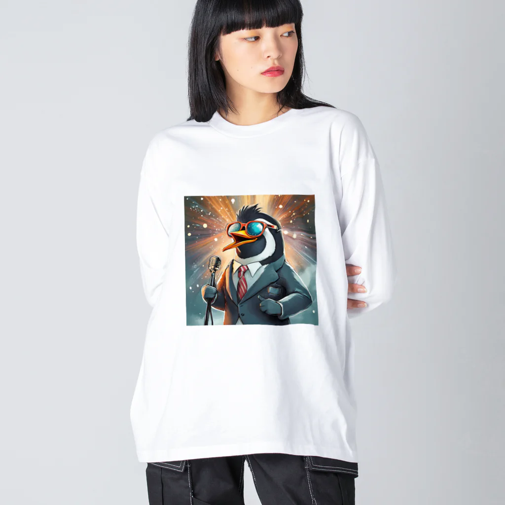 ぱぴぷSHOPのロックスターなペンギン ビッグシルエットロングスリーブTシャツ