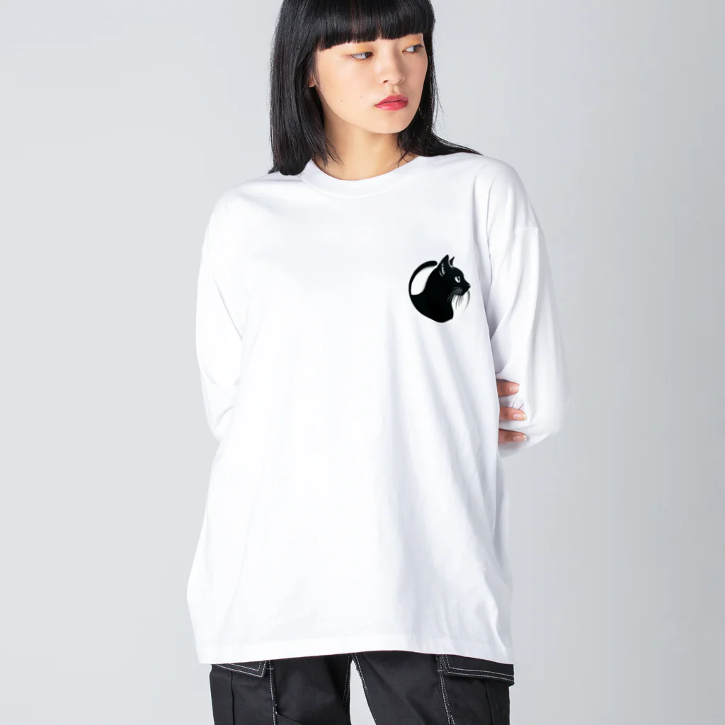 luna_neroのGatto＊黒猫切り絵デザイン(透過) ビッグシルエットロングスリーブTシャツ