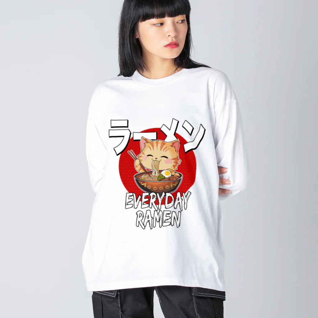 Stylo Tee Shopの毎日ラーメン猫ちゃん ビッグシルエットロングスリーブTシャツ