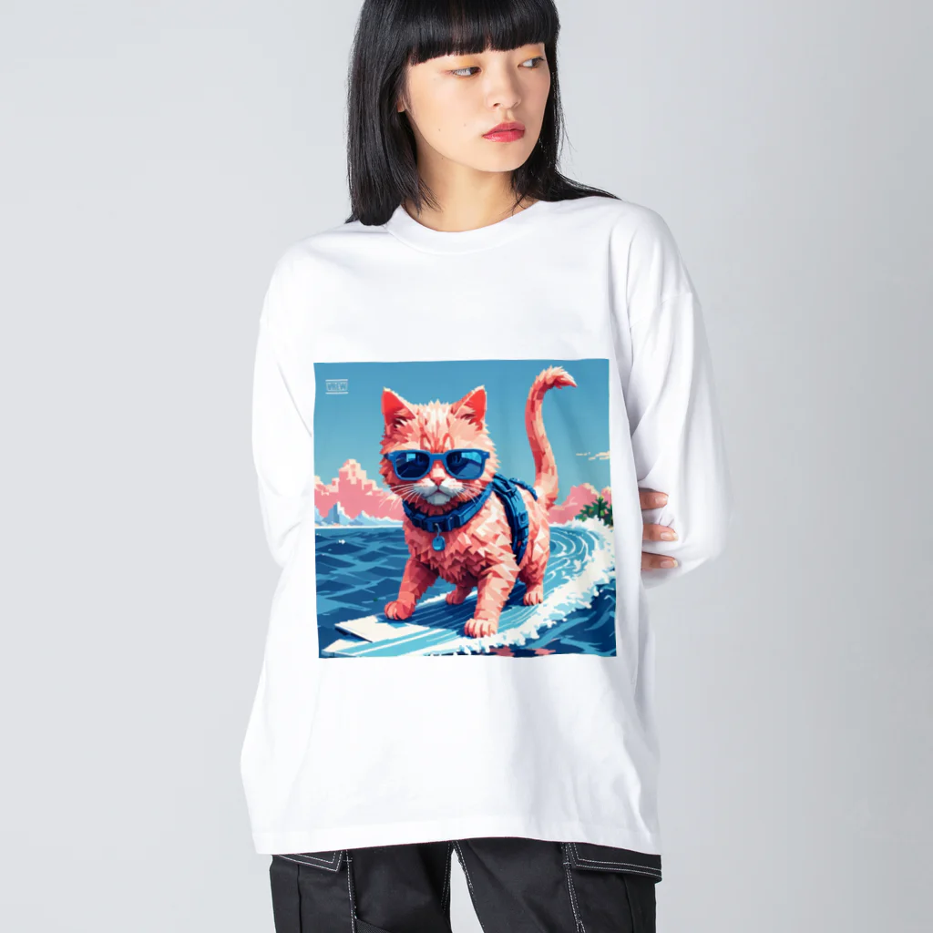 メロンパン猫のサーファーキャット ビッグシルエットロングスリーブTシャツ