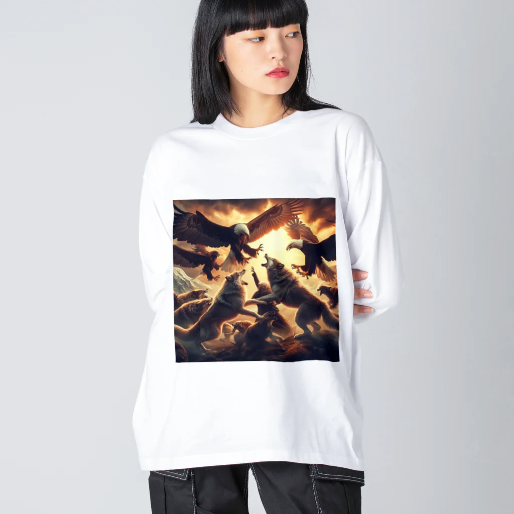 chikokuma76のイヌワシとオオカミ Big Long Sleeve T-Shirt