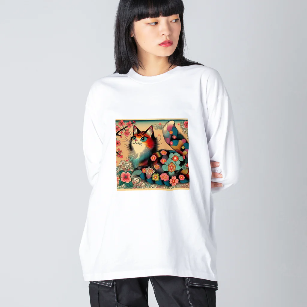 chaochao0701の浮世絵風　カラフル猫「Ukiyo-e-style Colorful Cat」「浮世绘风格的多彩猫」 Big Long Sleeve T-Shirt