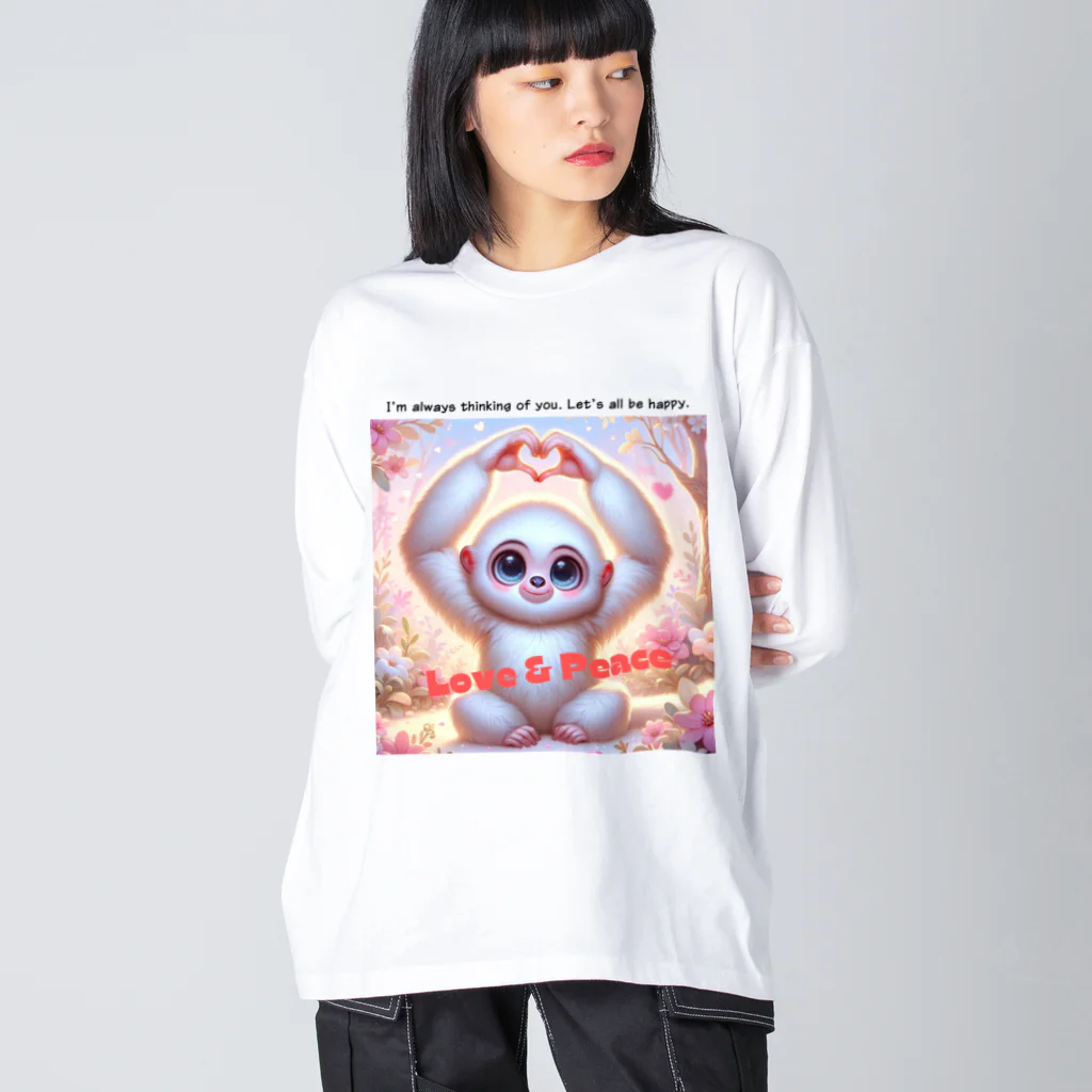 dreamy-designのLOVE&PEACE　シロテナガザルくん ビッグシルエットロングスリーブTシャツ