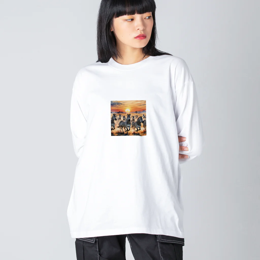 nigihayahiの夕焼けを走るシマウマ Big Long Sleeve T-Shirt