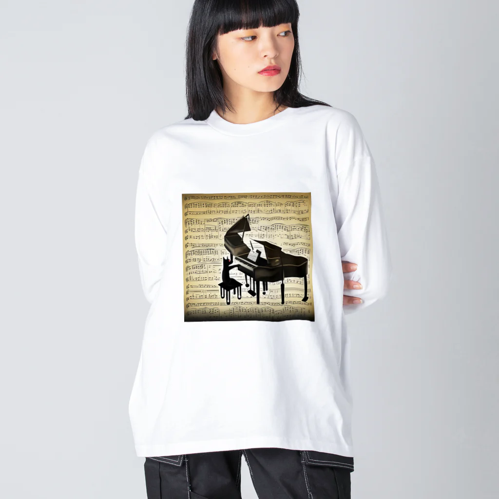 million-mindのピアノを弾く黒猫 Big Long Sleeve T-Shirt