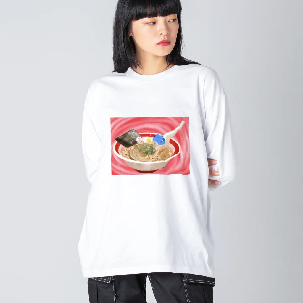 sayayanのラーメンどっぷりくん ビッグシルエットロングスリーブTシャツ