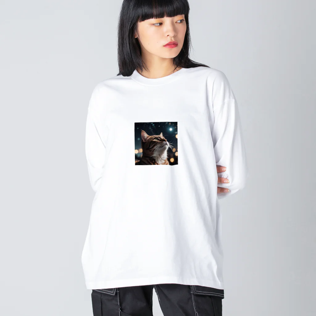 AI Design Labの星を見る猫 ビッグシルエットロングスリーブTシャツ