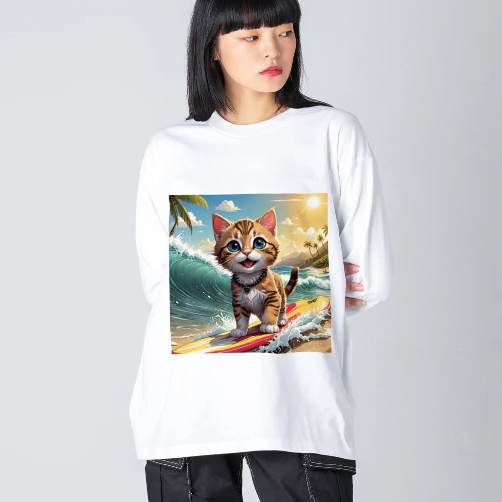 HIROICの猫サーファー ビッグシルエットロングスリーブTシャツ