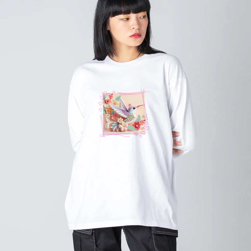 終わらない夢🌈のパステルカラーのハチドリ💞 ビッグシルエットロングスリーブTシャツ