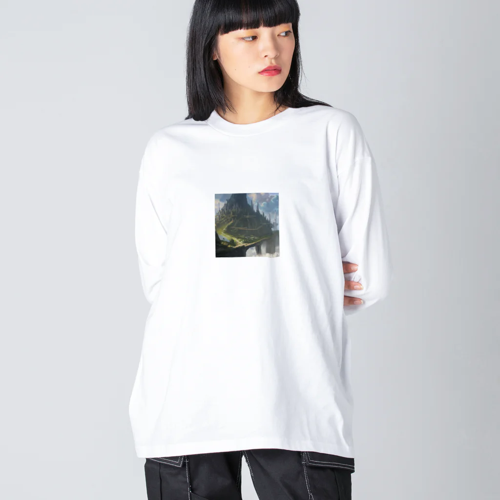 yohiti193の空想世界の天空に浮かぶ島国 ビッグシルエットロングスリーブTシャツ