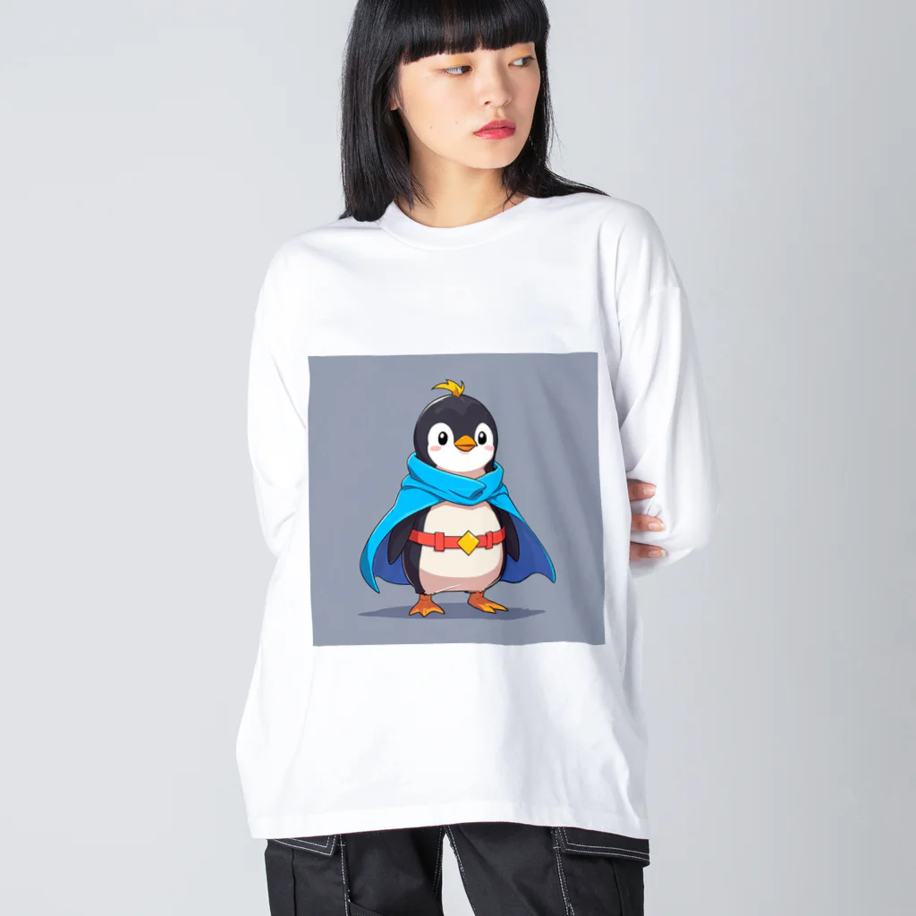 ganeshaのスーパーヒーローのマントを着たかわいいペンギン ビッグシルエットロングスリーブTシャツ