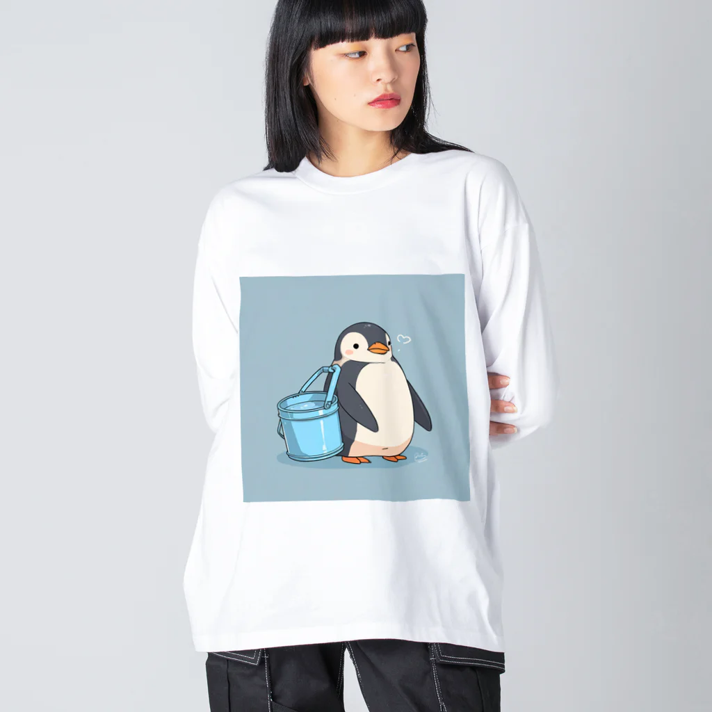 ganeshaのかわいいペンギンとおもちゃのバケツ Big Long Sleeve T-Shirt