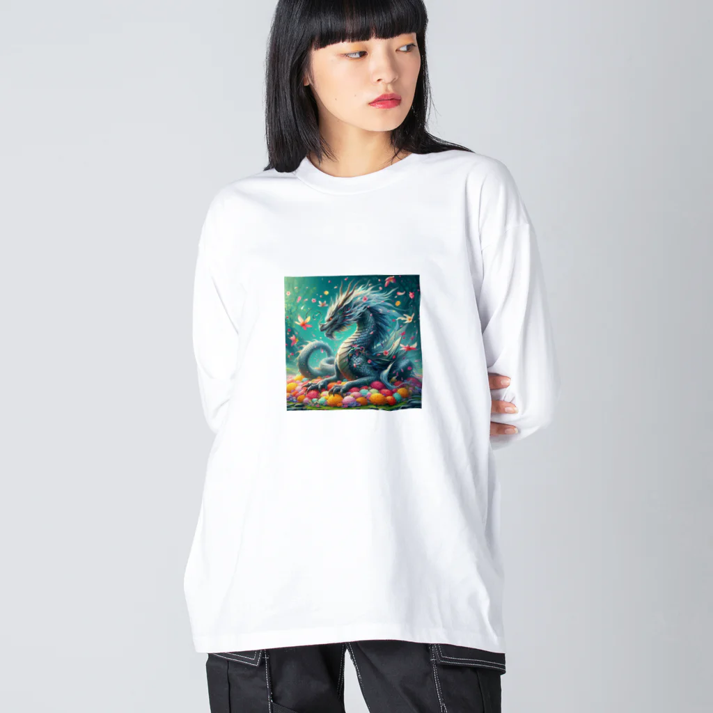 nico251の鮮やかの花々とドラゴン ビッグシルエットロングスリーブTシャツ