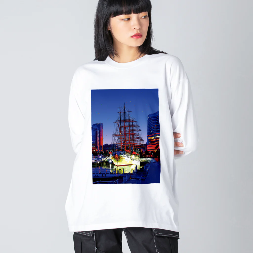 GALLERY misutawoの横浜 夕暮れの日本丸 ビッグシルエットロングスリーブTシャツ