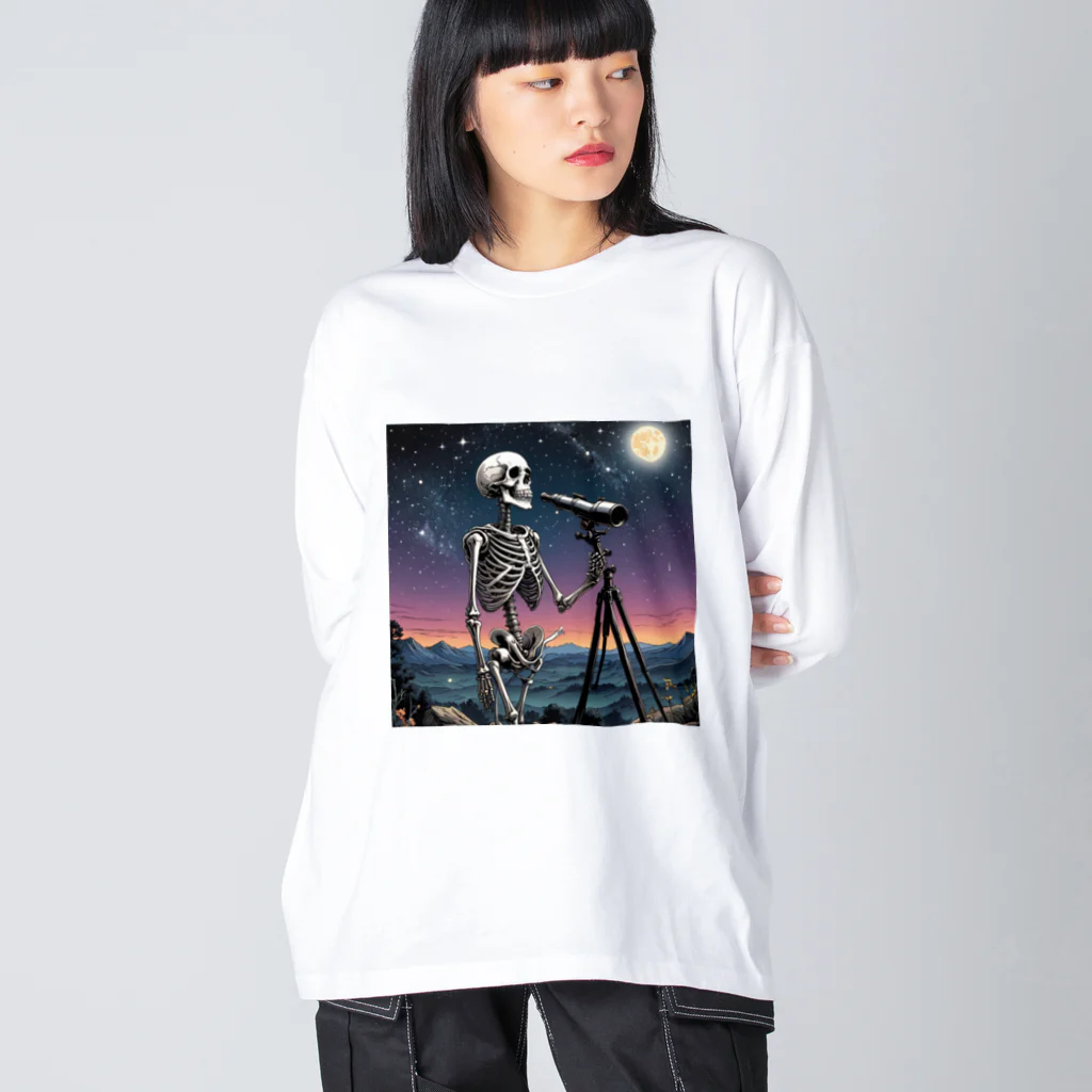nao-tommyの月を鑑賞する骸骨 ビッグシルエットロングスリーブTシャツ