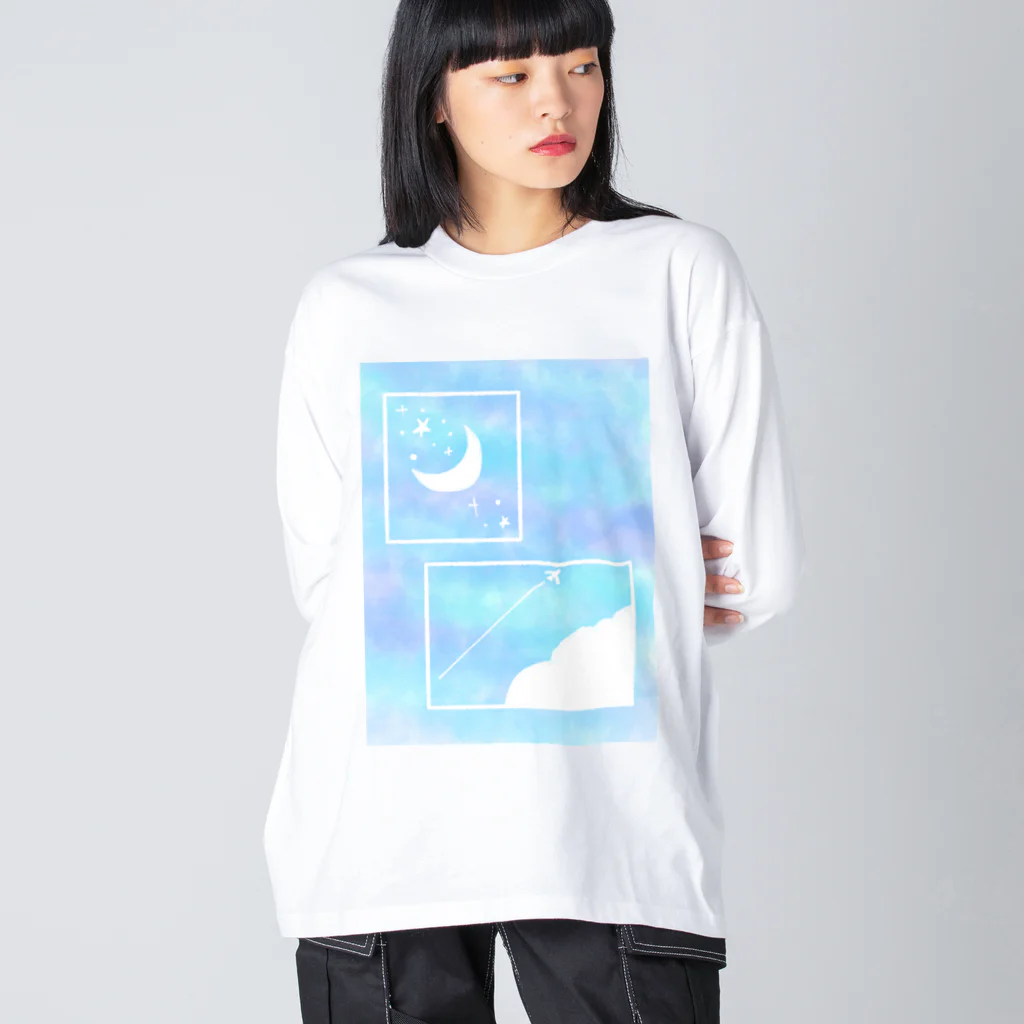 チョコミントの飛行機雲と三日月 Big Long Sleeve T-Shirt