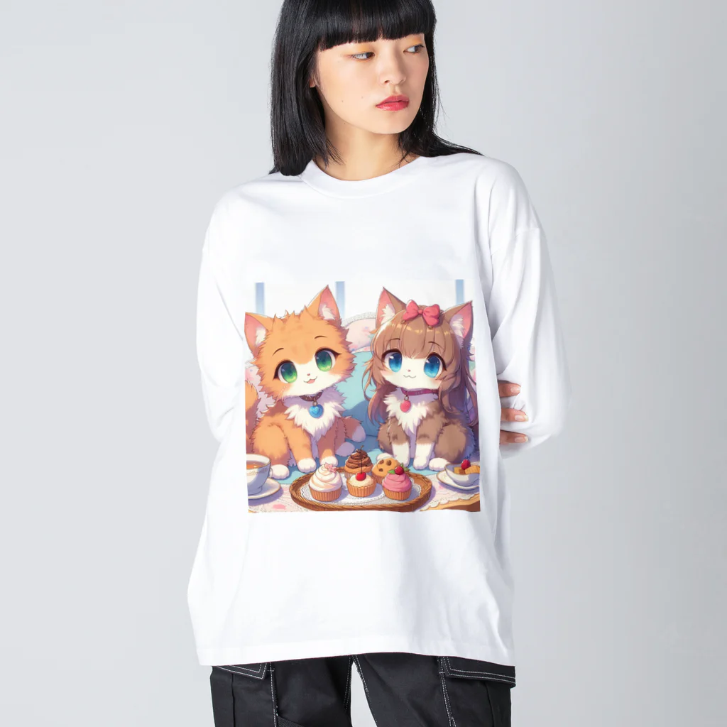 ウツボちゃんの可愛い猫姉妹 ビッグシルエットロングスリーブTシャツ